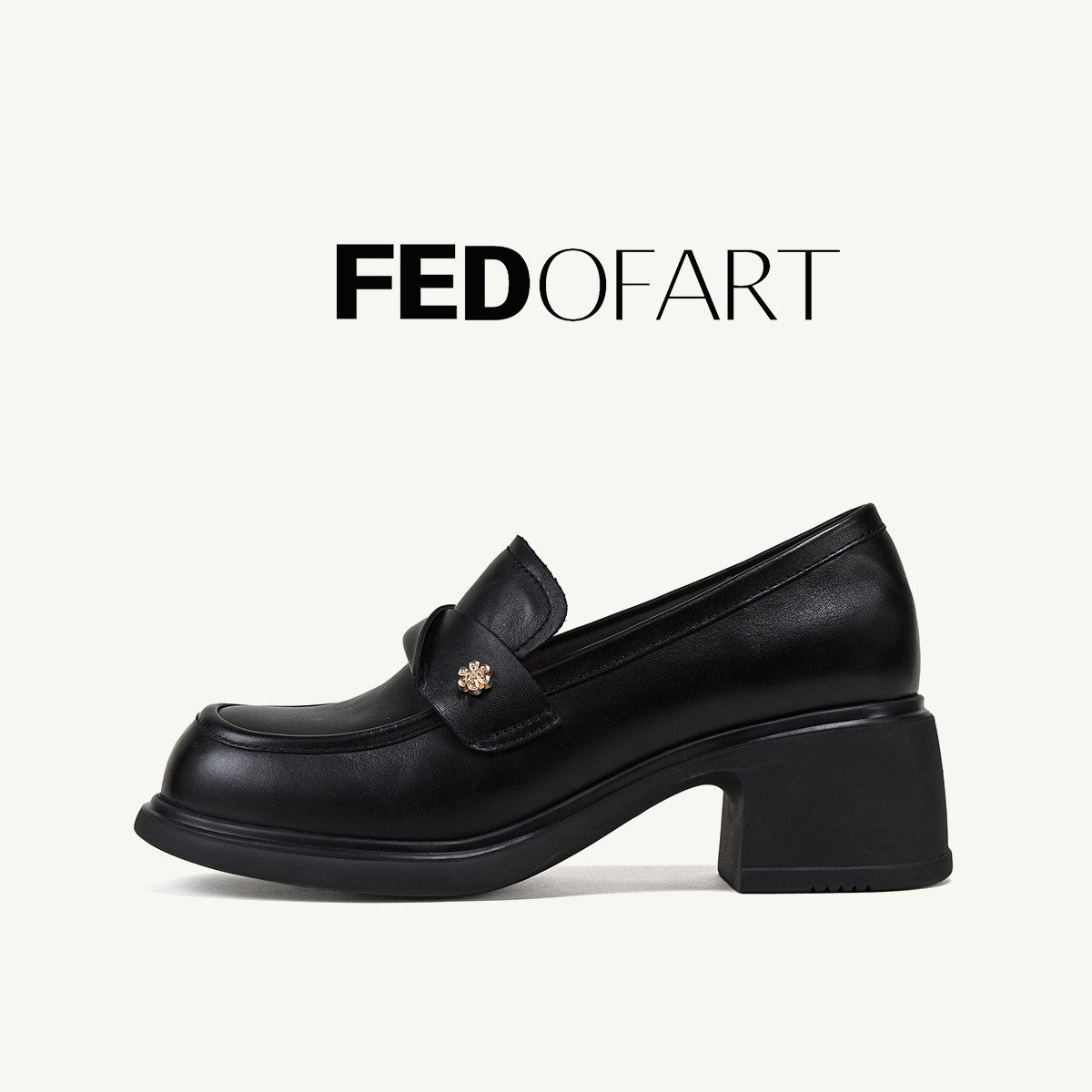 fed春季头层牛皮女鞋松糕厚底粗跟休闲单鞋真皮通勤皮鞋乐福鞋女