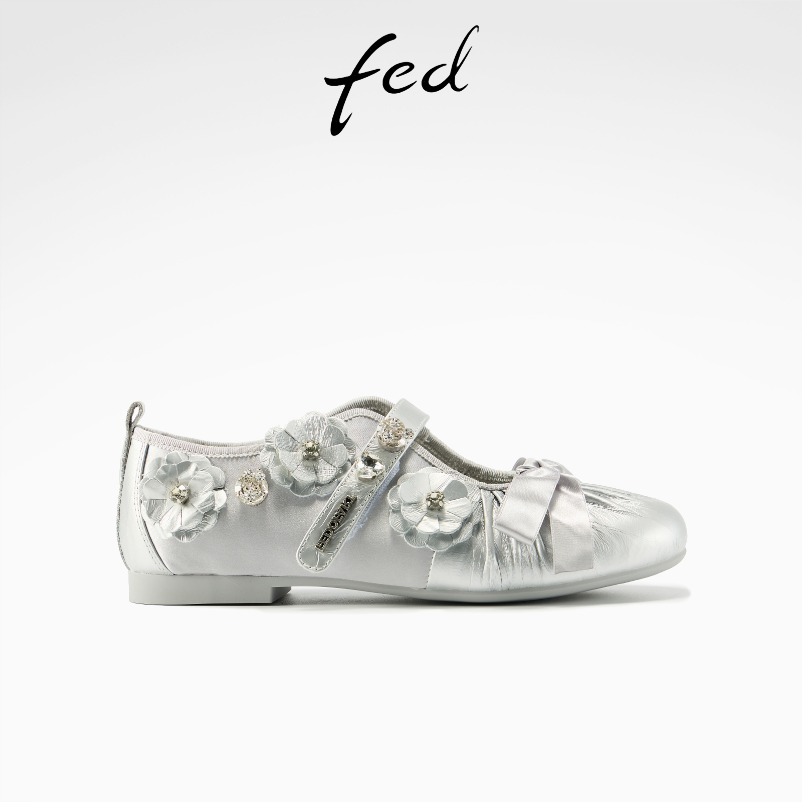 fed魔术贴玛丽珍鞋春季新款女鞋银色芭蕾鞋平底单鞋S1022-YAB138