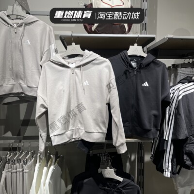 春季新女针织连帽外套短款拉链