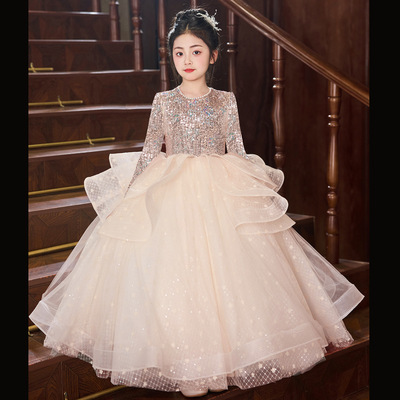 女童礼服长袖轻奢小众高端公主裙儿童小主持人钢琴演奏演出服