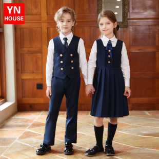 元旦儿童合唱演出服小学生校服套装春秋园服马甲英伦风幼儿园班服