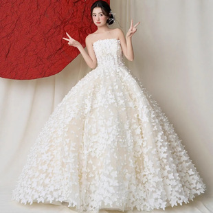 2025新款 抹胸显瘦花朵婚纱超仙公主蓬蓬裙梦幻森系出门纱 简约韩式