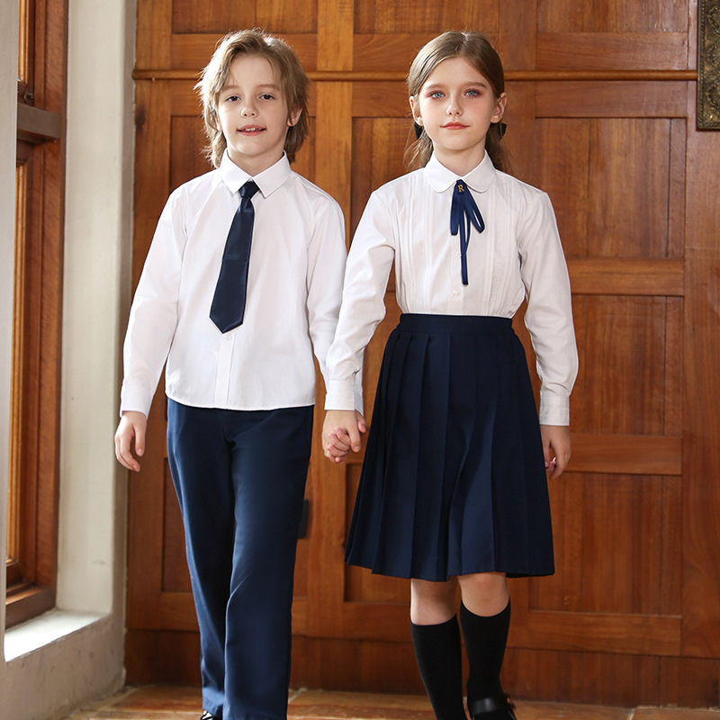 元旦儿童团体诗歌朗诵演出服小学生合唱女童白衬衫百褶裙学院套装