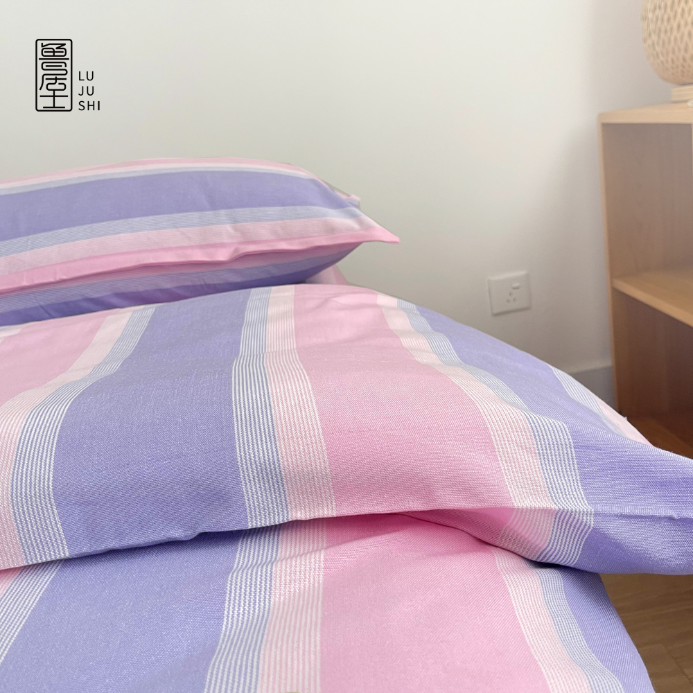 鲁居士 纯棉加厚老粗布床单条纹单双人文艺小清新三件套学生宿舍