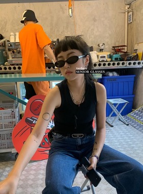 gm墨镜ins明星网红同款小框vintage复古潮黑色偏光太阳镜男女