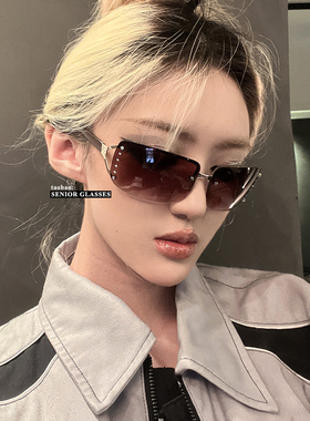 镶钻y2k千禧风无框太阳眼镜中性