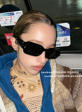 SENIOR GLASSES凹造型Y2K千禧小众墨镜女网红街拍黑色粗框太阳镜
