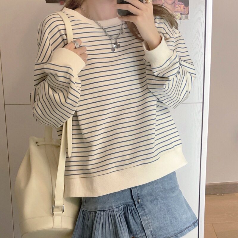 薄款卫衣女2025新款秋冬条纹卫衣/绒衫