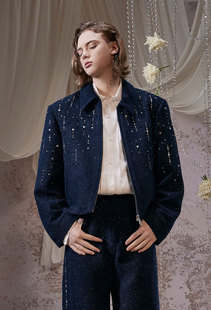 ordudiordu小香風(fēng)手工燙鉆肌理感夾克闊腿直筒褲 王俊凱同款