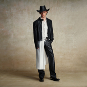 ordudiordu拼色双腰头挺括亮面直筒皮裤 男设计感时髦宽松休闲长裤