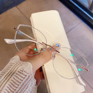 满天星猫耳闪钻石纯钛无框眼镜