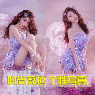 新款性感私房精灵天使走秀仙女紫色羽毛小短裙写真服影楼拍照服装