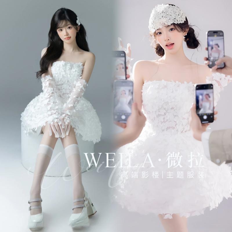 影楼拍照时尚甜美生日短裙写真服小清新婚纱照情侣装主题摄影服装