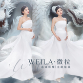 2024年AI龙年新款 影楼摄影写真仙气白色雪纺抹胸礼服 孕妇拍照服装