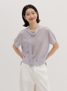 「飘带短袖」静奢欧货｜2026夏季薄款毛衣淡紫色T恤针织衫上衣女