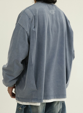 TRIFFER复古重磅炒色长袖tee 磨边做旧阔版后折边男女款