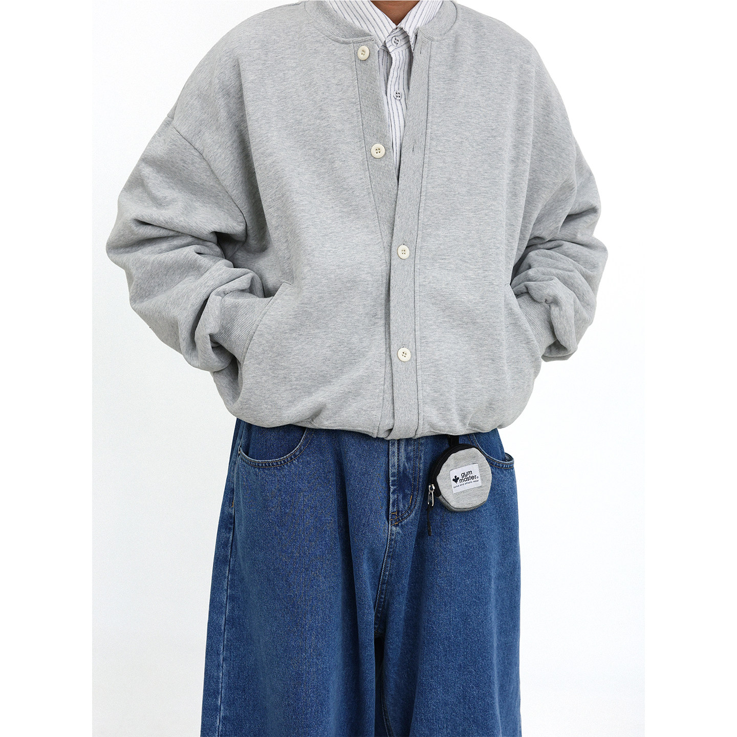 TRIFFER复古短宽卫衣开衫 棒球领重磅磨毛男女款