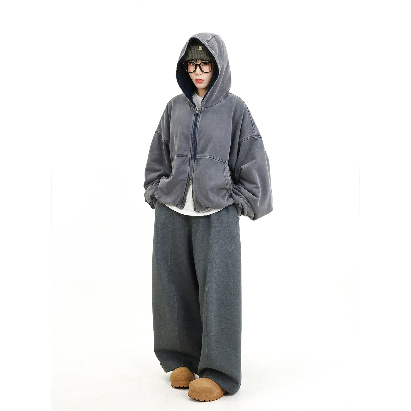 TRIFFER冬季重磅羊羔毛卫衣外套加厚御寒炒色做旧男女款