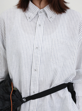 TRIFFER经典条纹初秋衬衫棉麻混织 复古宽领男女款