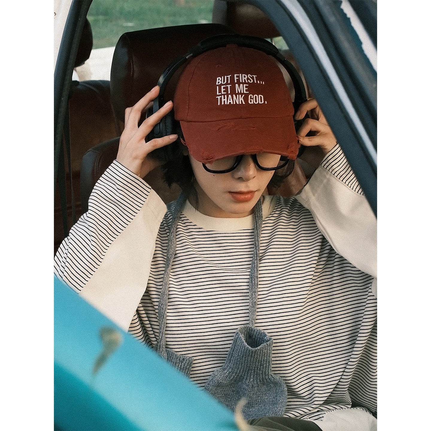 TRIFFER复古定织定染条纹长袖tee 阔版拼接男女款