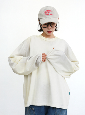 TRIFFER26ss春季长袖tee220g马骝擦色做旧男女款