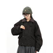 羊毛粗纺提花拆卸牛皮领男女款 TRIFFER复古轻工装 羽绒服90白鸭绒