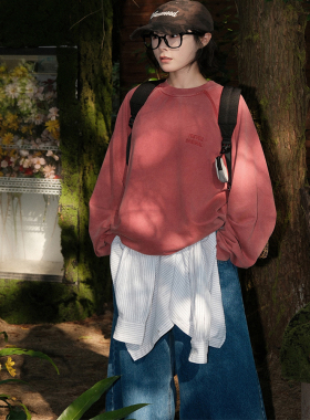 TRIFFER复古年代感vintege炒色做旧卫衣插肩袖男女款