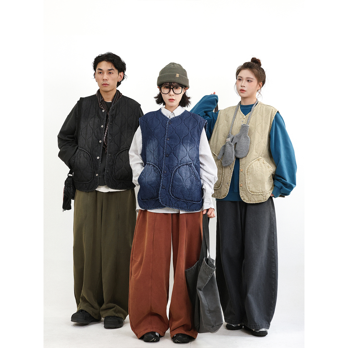 TRIFFER复古重磅绗缝薄棉马甲 染色水洗单穿叠穿男女款