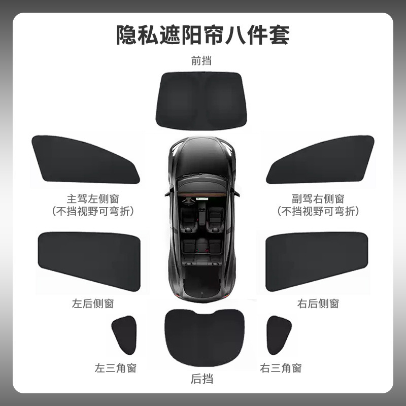 适用特斯拉焕新ModelY车窗遮阳帘前挡侧窗隔热防晒不透光隐私遮阳