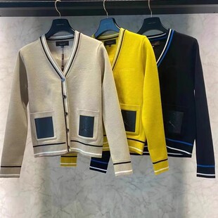 高尔夫韩版服装女士拼色修身外套户外舒适减龄学院风针织开衫上衣