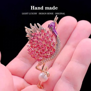 韩国滴油工艺丹顶鹤胸针专一忠贞小动物胸花超强保色胸针礼物