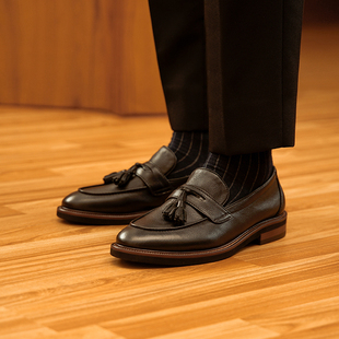 流苏乐福鞋 2025夏季 一脚蹬豆豆鞋 男真皮英伦厚底百搭懒人鞋 男 皮鞋
