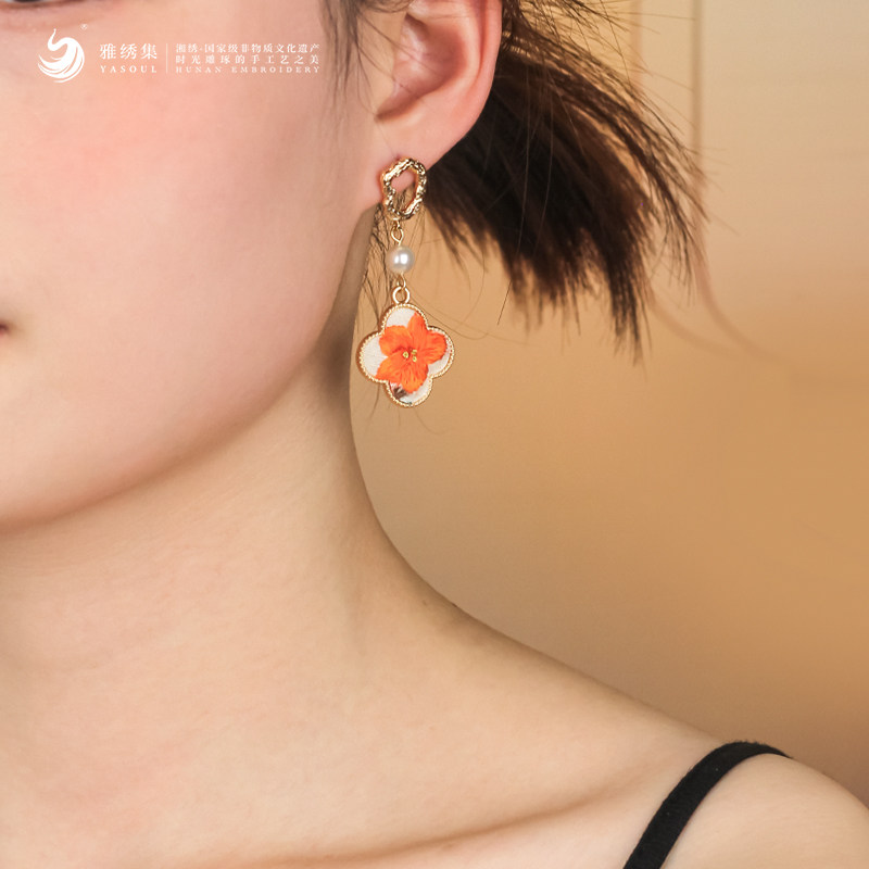 雅绣集非遗湘绣手工刺绣耳环纯银针蚕丝国风气质小众设计轻奢饰品