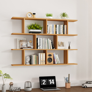 实木墙上置物架挂墙书架壁挂墙架餐厅吊柜客厅装饰架墙架可定制