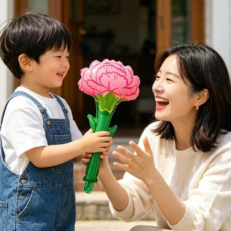 粉色康乃馨气球花束婚礼场景布置装饰绿色商场打卡仿真送女友花朵图片