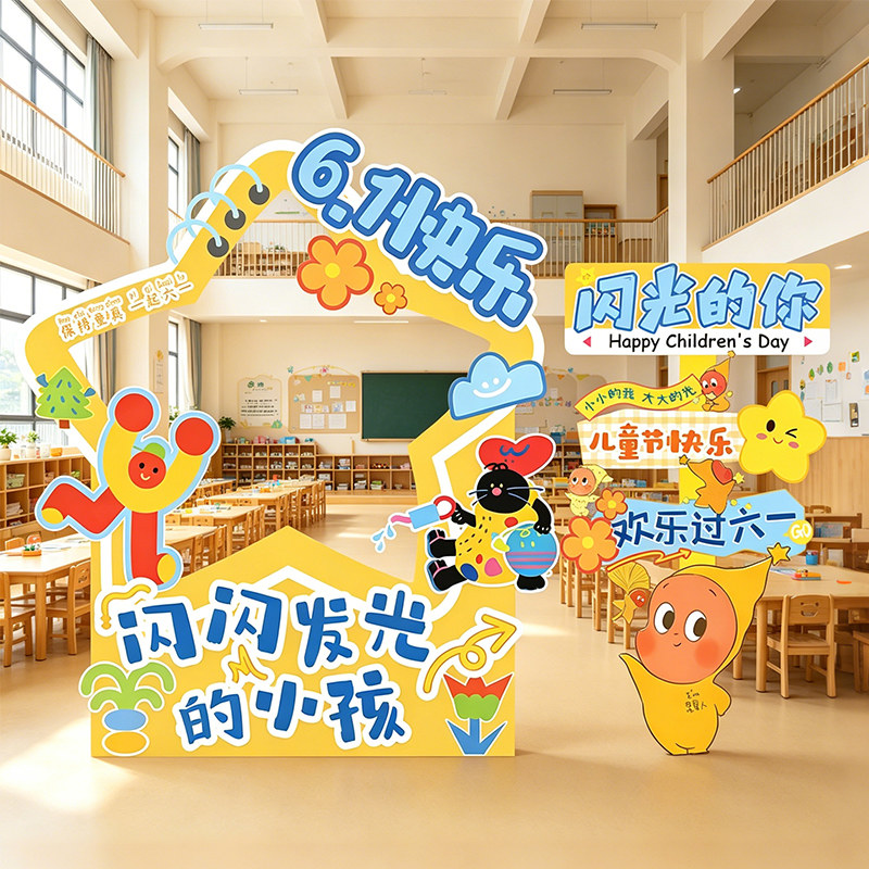 六一儿童节装饰场景幼儿园小学教室氛围布置61拍照相框立牌kt展板