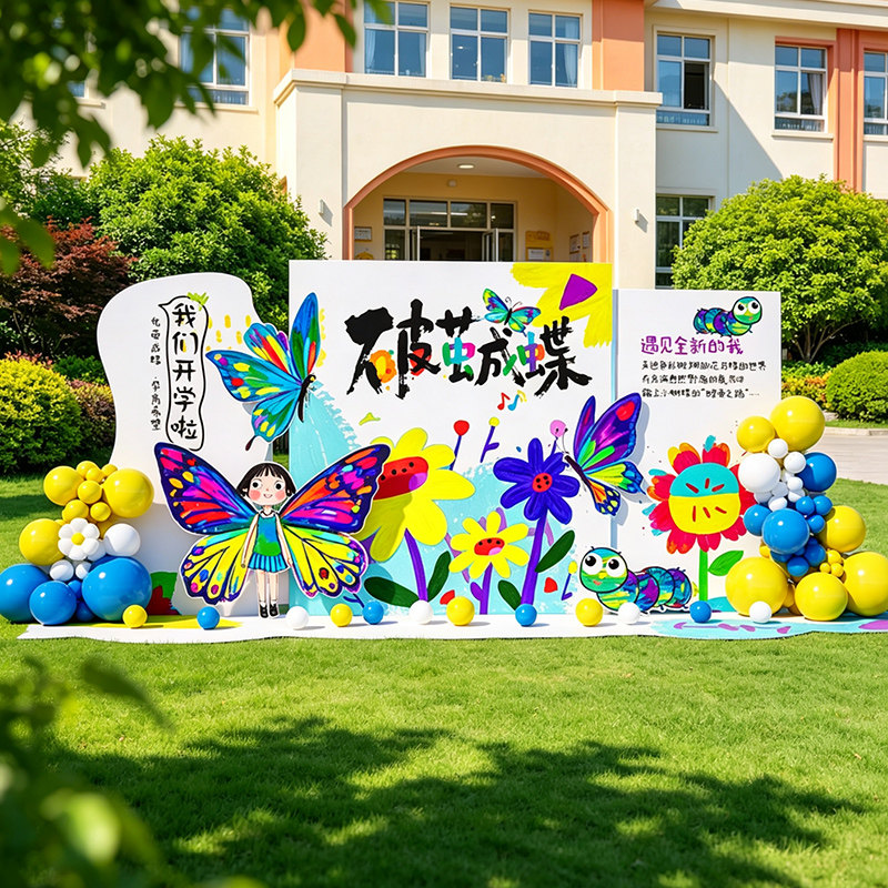 幼儿园开学场景布置仪式感迎新典礼小学新学期氛围装饰背景墙kt板图片