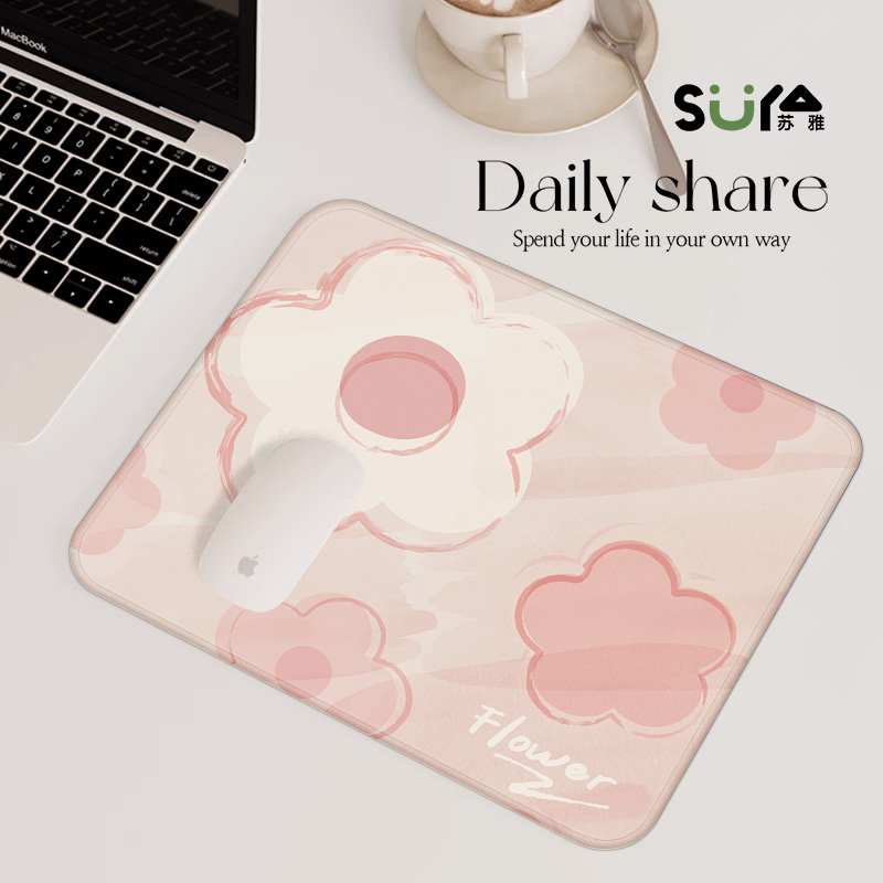 小花鼠标垫小号便携加厚锁边天然橡胶可爱卡通ins风高颜值滑鼠垫
