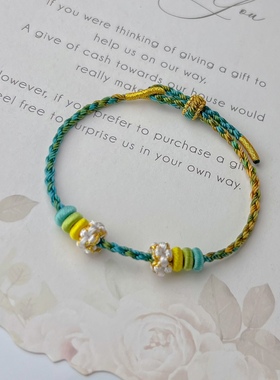 千里江山细款铃兰花手绳可穿小孔珠子细手绳桃花纯手工编织