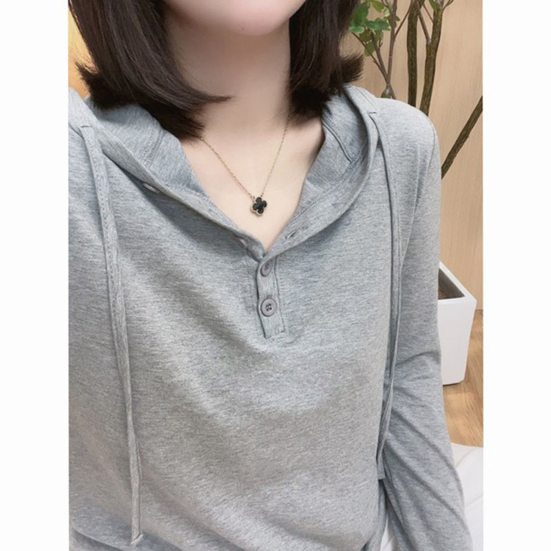 春夏季新款设计感连帽长袖T恤女T恤