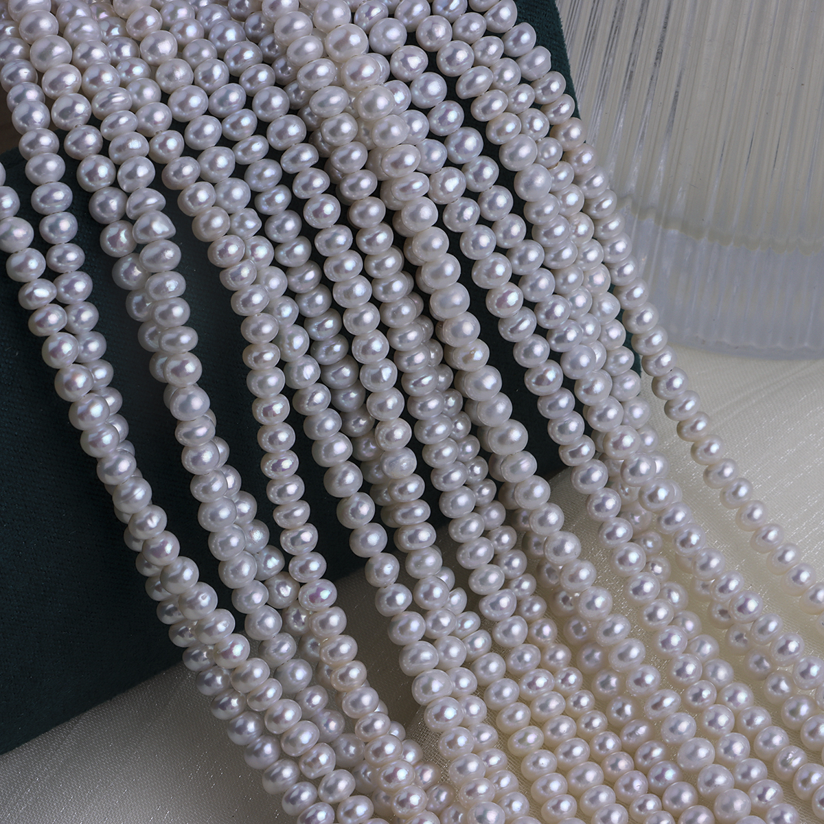 天然淡水极光炫彩3-4mm四面圆小算盘车轮珠小扁珠diy饰品材料配件