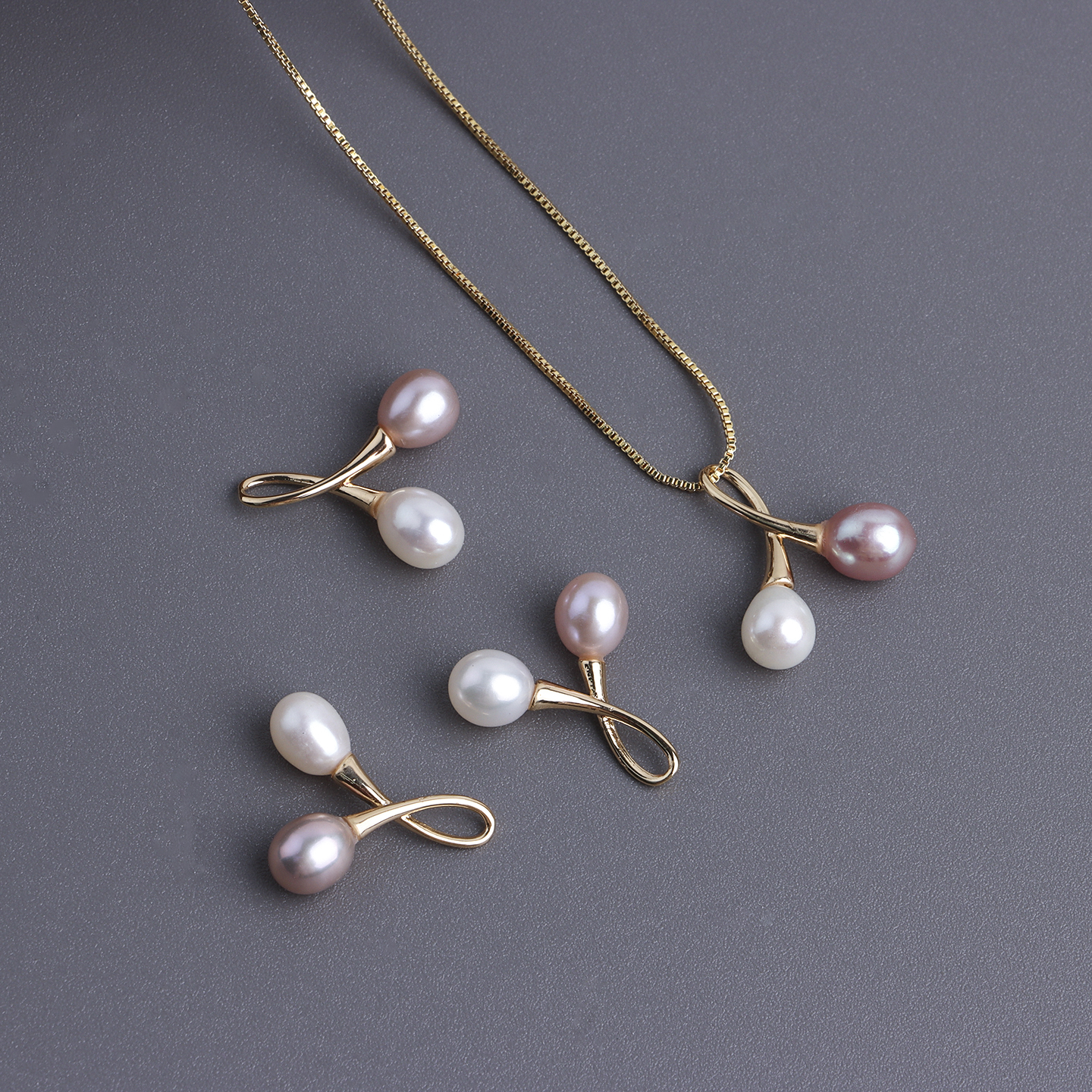 天然淡水珍珠甜美樱桃双色米珠吊坠 双珠项链耳饰挂件diy饰品配件