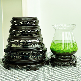 鱼缸花瓶底座盆栽植物复古园艺桌面摆件花盆底座奇石盆景兰花底托