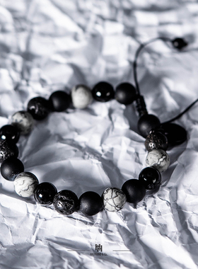 HALFHAND原创男女款黑玛瑙石手链 ins冷淡风小众设计情侣简约手串