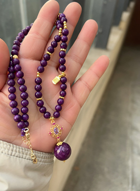 南非天然老矿星际蓝舒俱来皇家紫苏纪石樱花紫吊坠锁骨项链正品