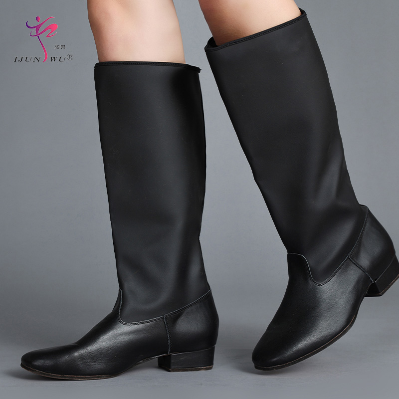 骏舞藏靴硬牛皮底靴筒革面纯黑