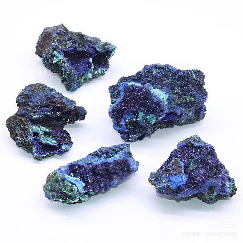 天然蓝铜矿原石摆件孔雀石共生矿蓝色宝石矿物晶体收藏奇石教学