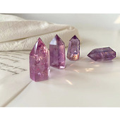 天然乌拉圭紫水晶柱六棱柱单尖原石打磨家居客厅办公室装 饰摆件