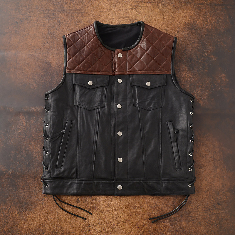 春秋新款真皮马甲男植鞣山羊皮圆领修身哈雷机车车队坎肩潮流外套,男装,常规马甲,淘宝优惠券,粉丝福利购,淘宝优惠卷