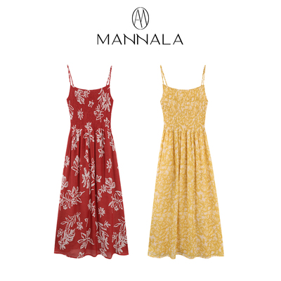 MANNALA丨“生如夏花”瓷器色系桑蚕丝碎花印花假日长裙 Q8184